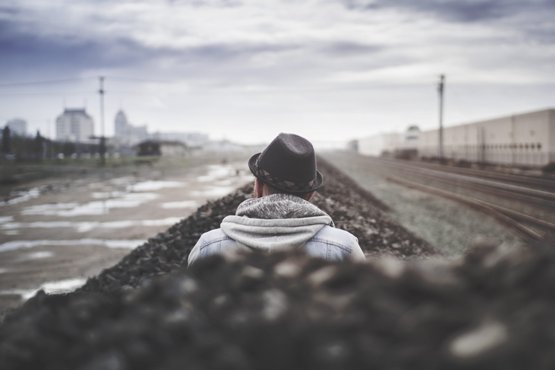 4K, sitting, black, cloud, rear view, man, grungy, vibe, red hair, mood, shallow, fedora, warm layer, winter, wearing, cloud - sky, downtown, cold, leisure activity