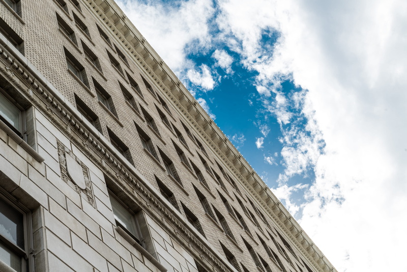 low angle view, united states, downtown, no people, building, the past, city, wall - building feature, residential district, fresno, outdoors, history