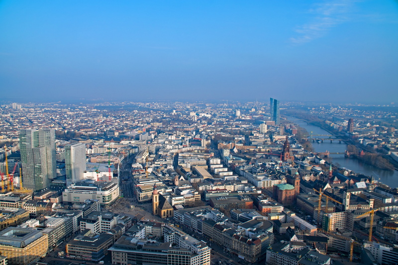 architecture, office building exterior, building exterior, travel, Germany, skyscraper, high angle view, view, city, Main Tower, no people, urban skyline