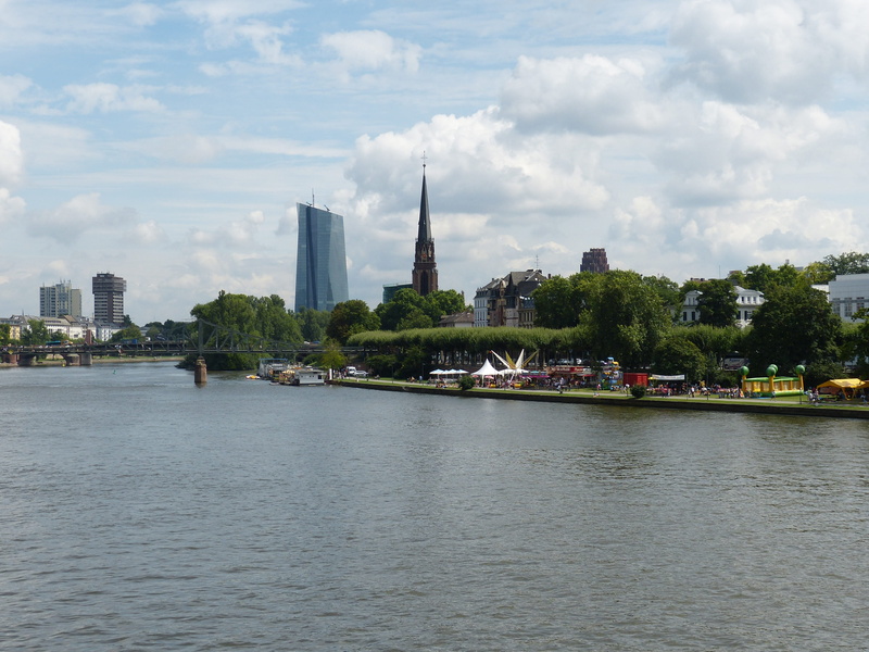 tree, hesse, nautical vessel, water, frankfurt, day, Frankfurt, skyscraper, office building exterior, bridge, outdoors, cityscape, travel, transportation
