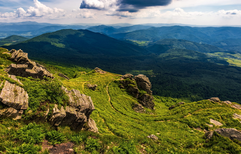 grass, day, land, tranquility, plant, tranquil scene, terrain, idyllic, no people, green color, nature, cloud - sky, environment, mountain, hill, outdoors