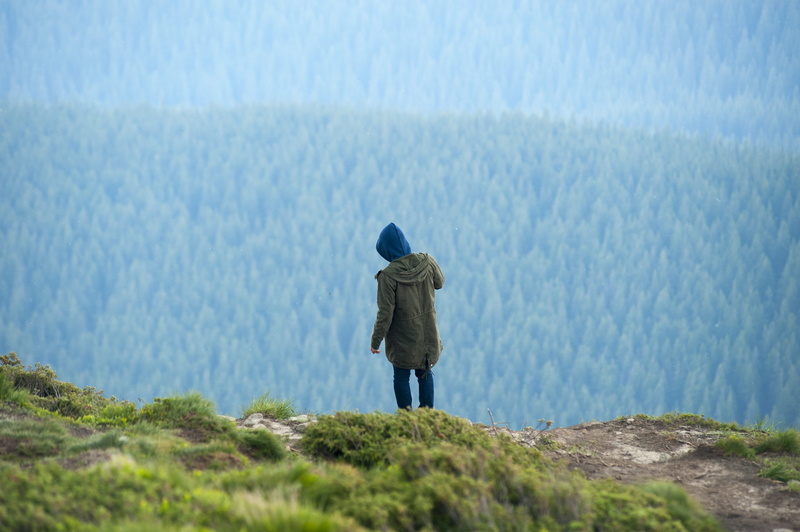 beauty in nature, scenic, plant, walking, rear view, real people, leisure, land, jacket, lifestyles, trees, tranquility, outdoors, cliff, person, daylight