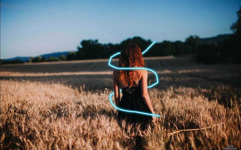 adult, women, nature, rear view, one person, sky, leisure activity, redhead, 2K, grass, outdoors, hairstyle, real people, plant, land, landscape, three quarter length