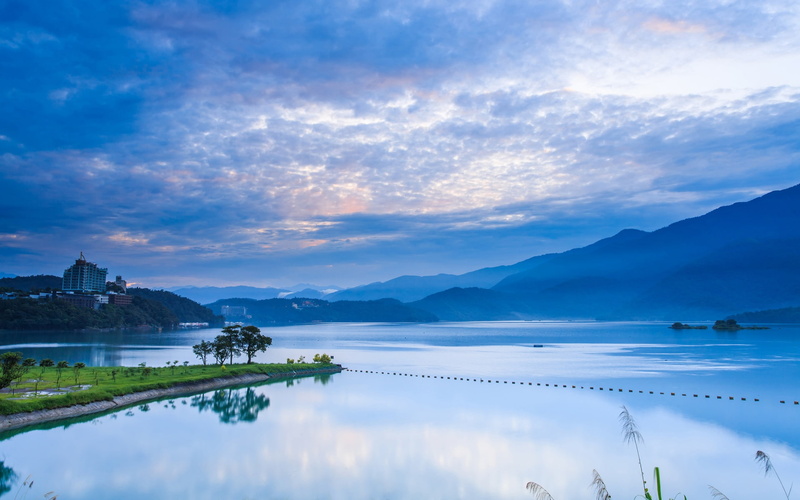 1080P, Blue, Reflection, Nantou, Lake, Mountains, Sunrise, Taiwan, Sky, Morning