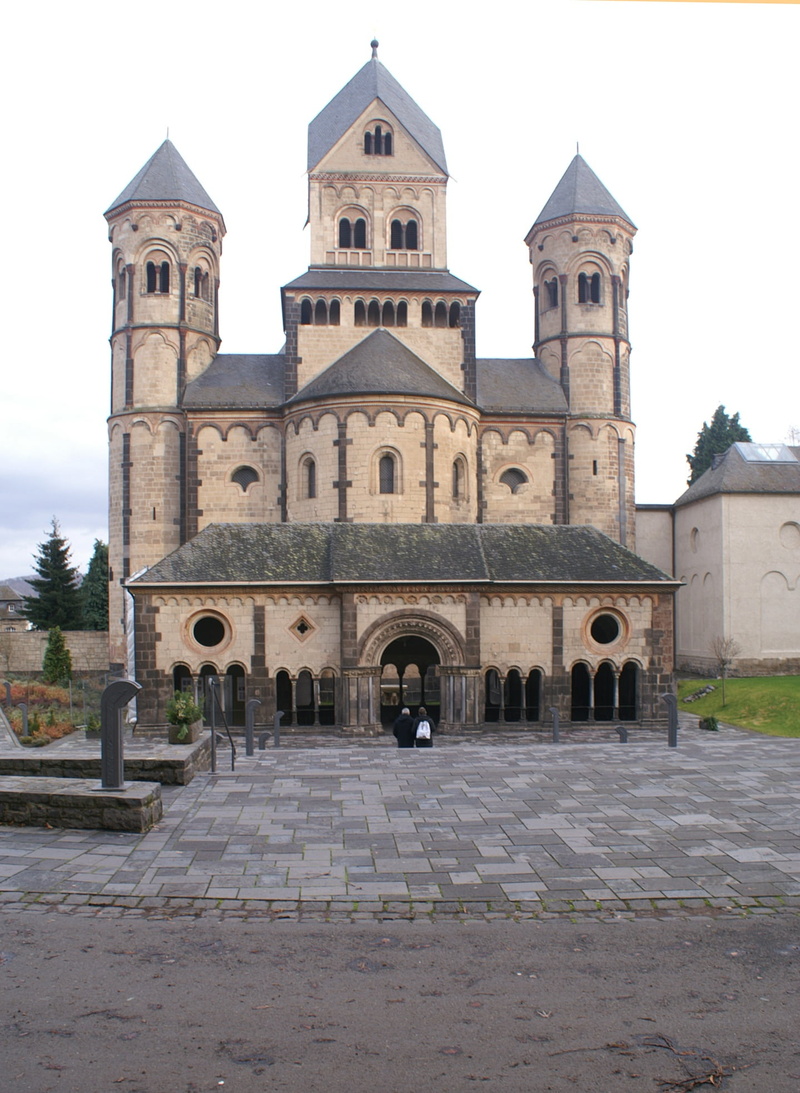 abbey, germany, architecture, building exterior, direction, building, sky, laacher lake, churches, religion, nature, no people, belief, place of worship