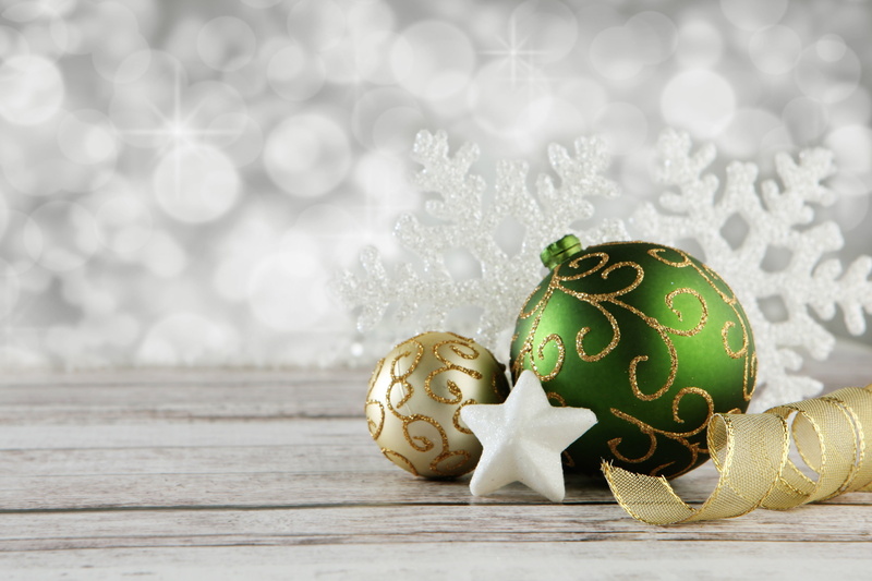 indoors, new year, baubles, no people, tape, star, gold, snowflake, christmas, christmas ornament, green, close-up, gold colored, egg, 4K, focus on foreground