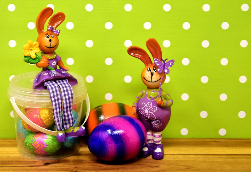 multi colored, table decorations, easter eggs, easter, art and craft, spring, figure, dot, cute, animal representation, easter bunny, greeting card, no people
