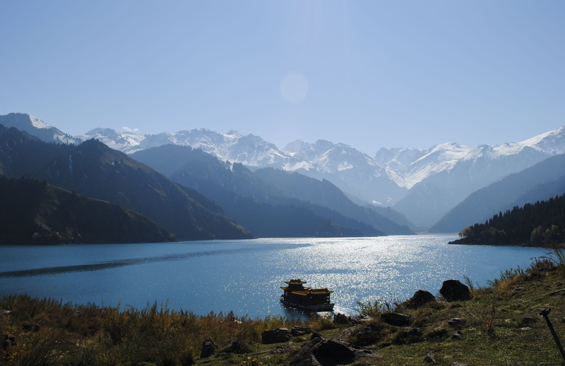 water, mountain range, in xinjiang, tree, 4K, scenics - nature, china, no people, environment, sky, beauty in nature, clear sky, mountain, nature, tranquility
