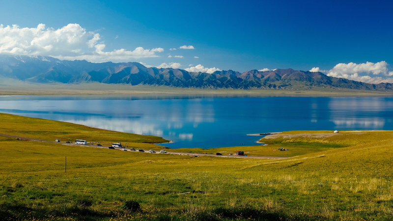 beauty in nature, plant, race the lake, mountain, snowcapped mountain, wild flowers, grass, 4K, sky, tranquil scene, lake, in xinjiang, environment, water