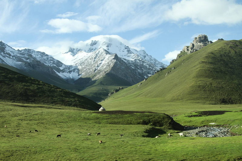 beauty in nature, mountain, scenics - nature, tranquil scene, hills, cloud - sky, idyllic, non-urban scene, day, mountain peak, sky, mountain range, xinjiang