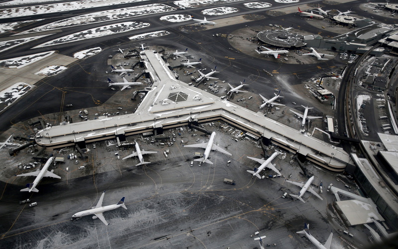winter, airplane, aircraft, 4K, airport, aerial view, newark airport