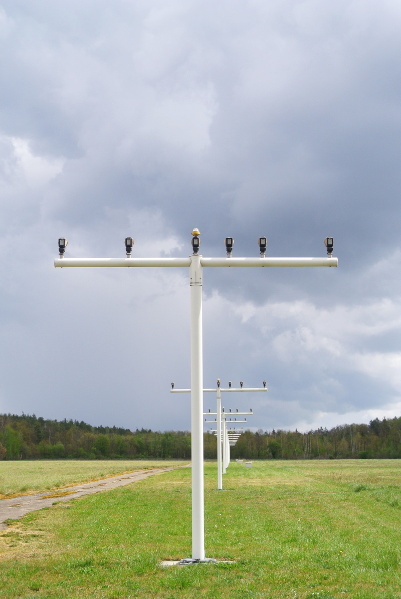control system, sign, 4K, in a row, departure, cloudiness, transport, grass, land, day, cloud - sky, field, airport, lights, approach, airplane, environment
