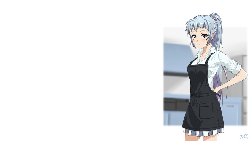 anime, silver hair, 2K, Yahari Ore no Seishun Love Comedy wa Machigatteiru, anime girls, apron, Kawasaki Saki, white background