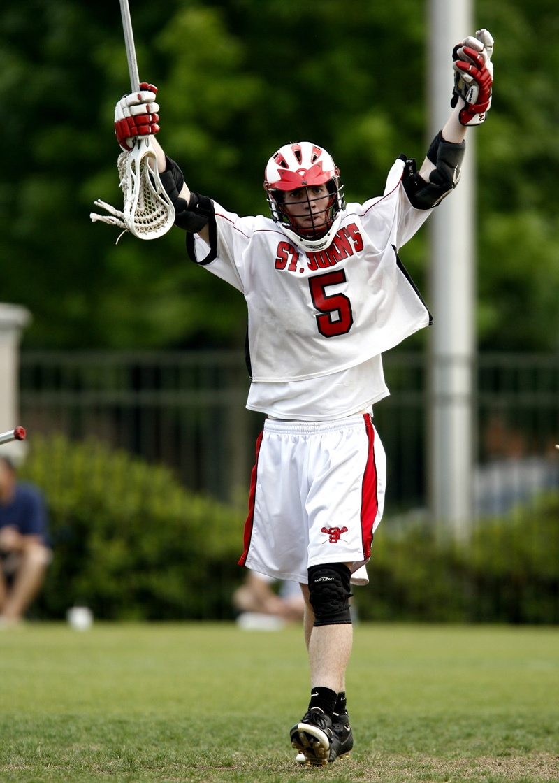 limb, gloves, young adult, man, action, competition, athletic, win, human body part, lacrosse, sports clothing, high school, grass, male, one person, field