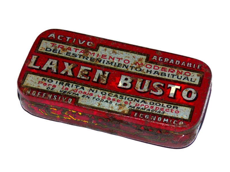 indoors, vintage, advertising, sign, communication, capital letter, metal container, laxative, number, old drug, white background, laxen bust, cut out