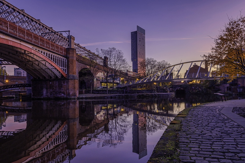 morning, 4K, England, Manchester, river, bridge