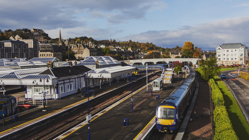 architecture, city, street, sky, 5K, mode of transportation, outdoors, car, building, no people, station, motor vehicle, Edinburgh, rail transportation