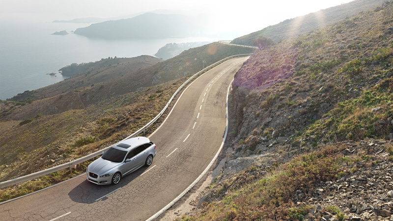 road, water, Jaguar XF, Station Wagon, 1080P, Hill, car, Estate
