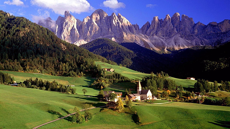 italy, fields, 1080P, forest, church, mountain