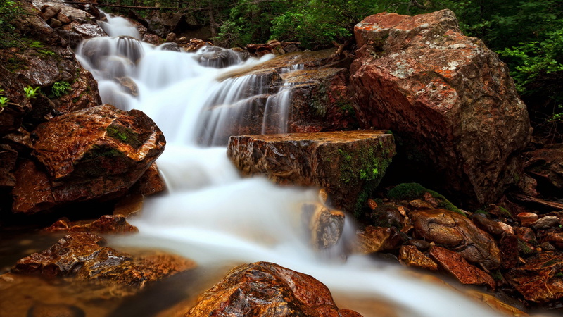 blurred motion, stream - flowing water, water, no people, rainforest, outdoors, rock, rock - object, waterfall, forest, falling water, land, flowing water