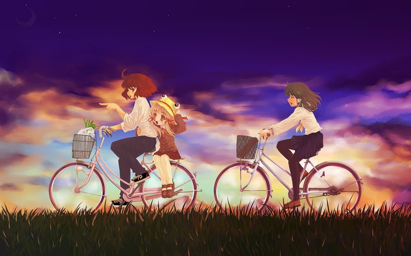 3d and abstract, bikes, ride, girls, friends, 1080P