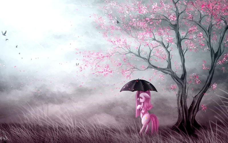 sweet, woman, pony, black, little, umbrella, pink, 3d and abstract, painting, 1080P