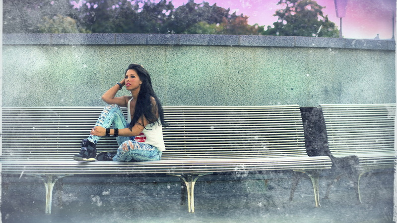 real people, seat, architecture, built structure, hair, beautiful girl woman images 1920x1080, outdoors, sitting, full length, front view, leisure activity