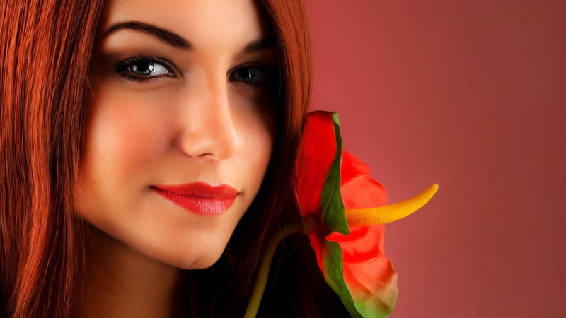 fashion, beautiful woman  1920x1080, red, beautiful woman, colored background, close-up, hair, looking at camera, beautiful people, adult, headshot, young adult