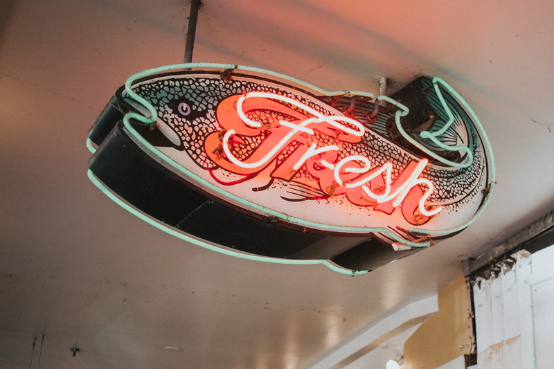 pikes place, drink, sign, chinese new year, high angle view, neon, seattle, close-up, food and drink, new, signage, still life, coca, fresh, communication