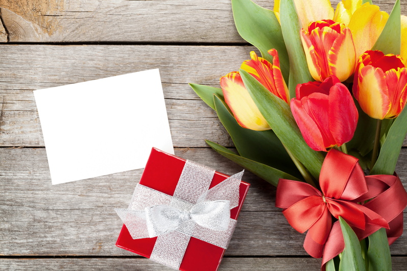 no people, flowering plant, plant, flowers, bouquet, nature, flower, bow, flower head, leaf, spring, high angle view, tulip, March 8, wood - material, ribbon