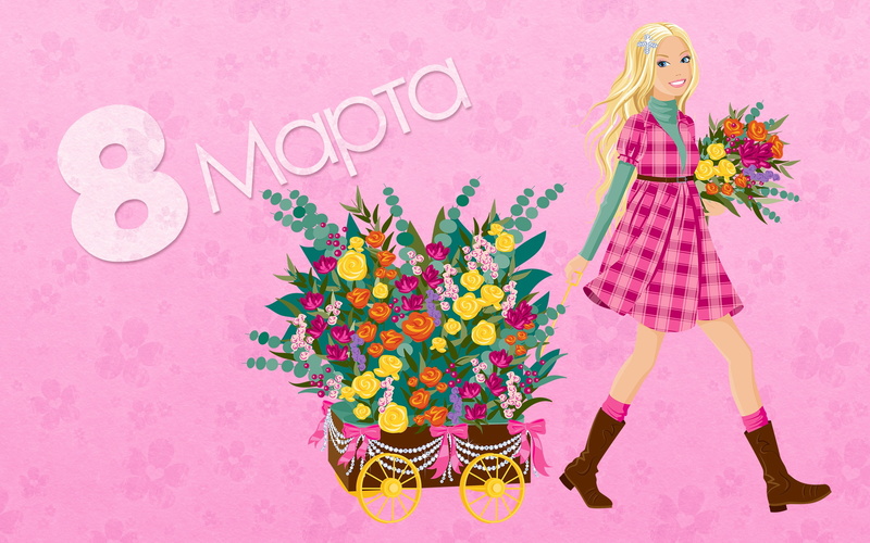 girl, colorful, flowers, March 8, 2K, holiday, spring