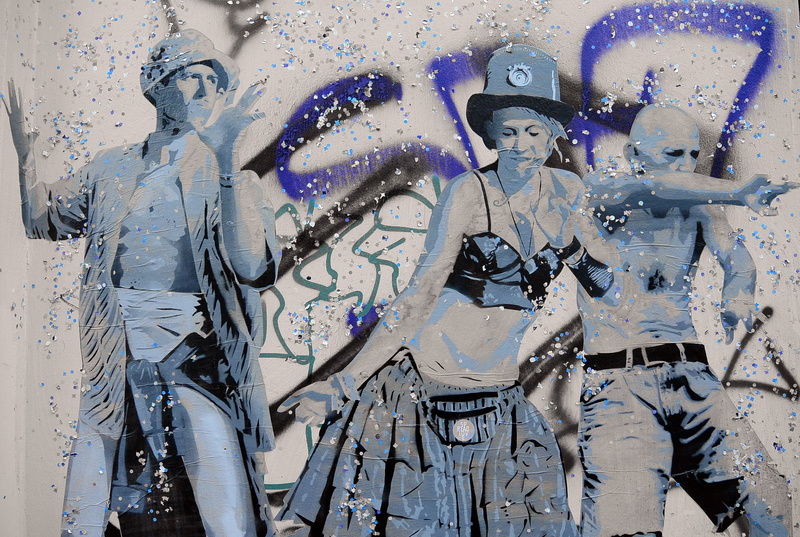 window, wall - building feature, dancing, bad condition, dance, party, mural, graffiti, indoors, wall, house facade, illustration, female likeness, full frame