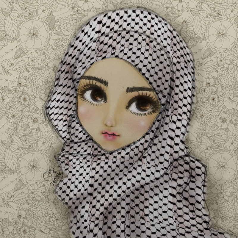 Palestine, children, Palestinian girl, doll, Caricature, 720P, eyes, Finie Ramos