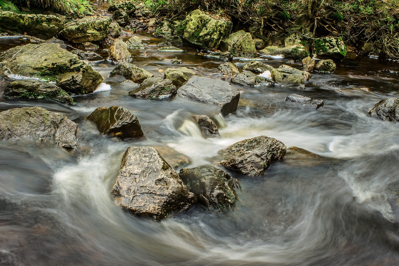 flow, motion, blurred Motion, stream - flowing water, flowing, tree, outdoors, plant, water, green Color, wet, freshness, rock, water running, solid, Idyllic