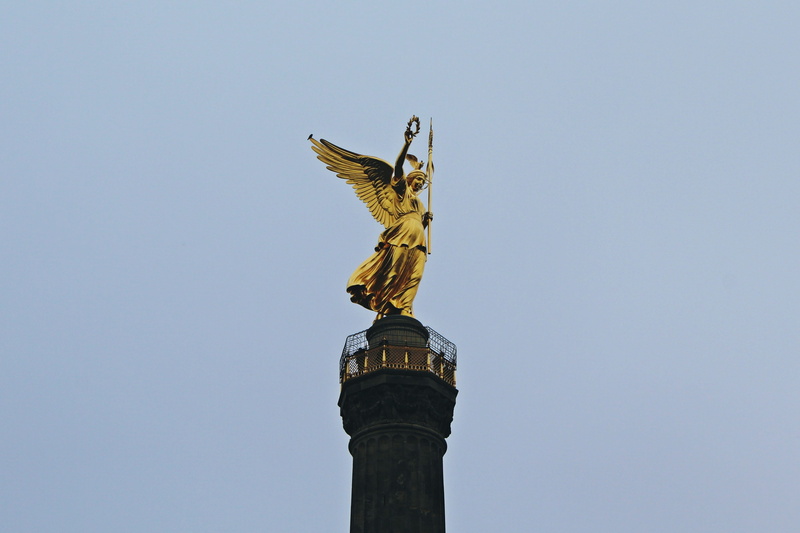 berlin, daytime, sky, gold else, brass, day, art, built structure, low angle view, tourist attraction, landmark, angel, cosmopolitan city, representation