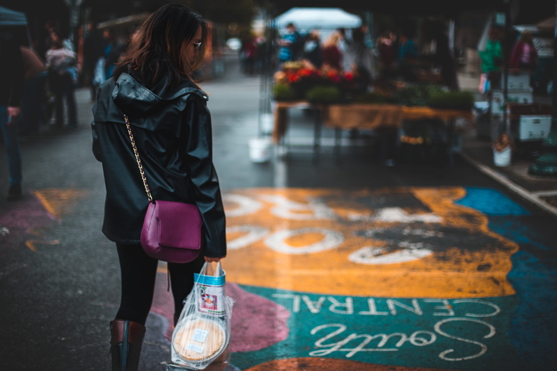 market, one person, shopping, town, standing, looking, lifestyles, text, pie, new york, day, groceries, outdoors, stand, incidental people, fashion, focus on foreground