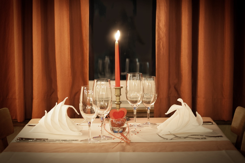 dinner for two, restaurant, burning, for two, bright, red, table decoration, no people, four, valentines day, candle, 4K, indoors, celebration, table