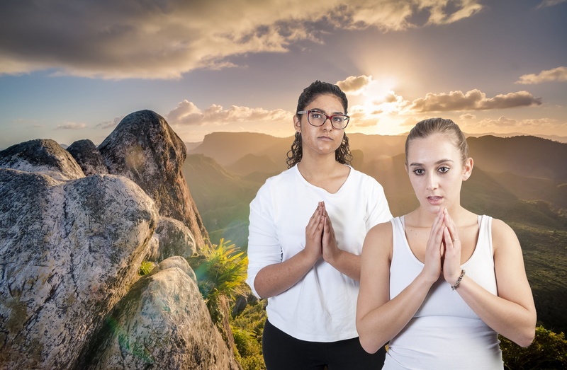 mountain range, real people, 4K, indian girl, portrait, couple - relationship, young men, god, beauty in nature, rock - object, looking at camera, praying