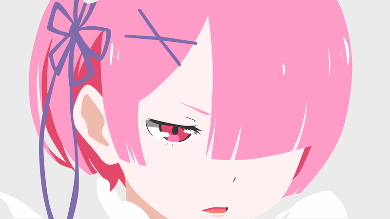 simple background, Yuki-Neh, pink hair, 1080P, Ram (Re:Zero), anime girls, Re:Zero Kara Hajimeru Isekai Seikatsu, minimalism