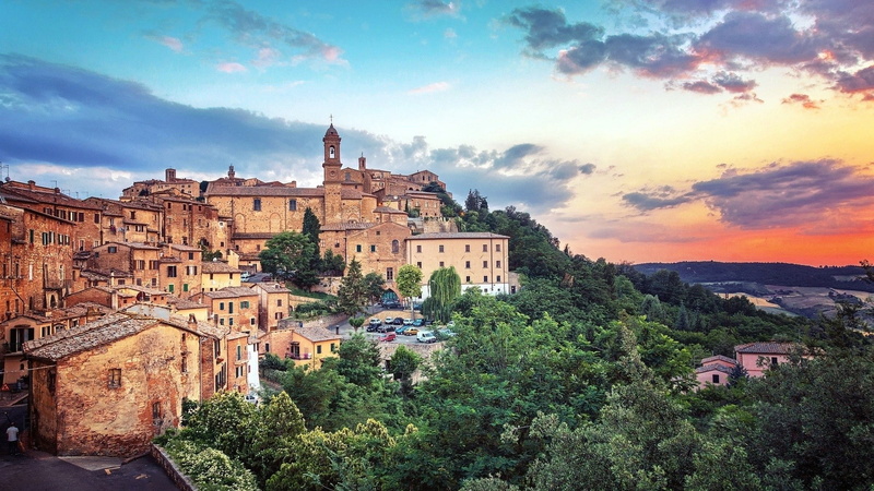 building, church, europe, 1080P, old, forest, architecture, sunset, old building, italy, tuscany, city