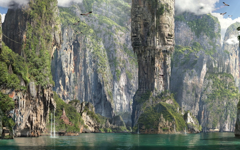 fantasy, cliff, 1080P, tropical, cg, hd, tribal, overgrowth