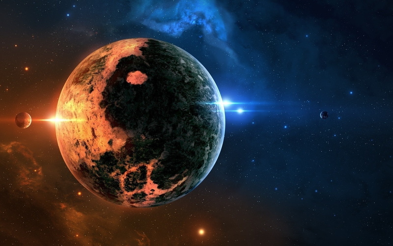 planet, digital art, Yin and Yang, stars, 1080P, glowing, space, space art