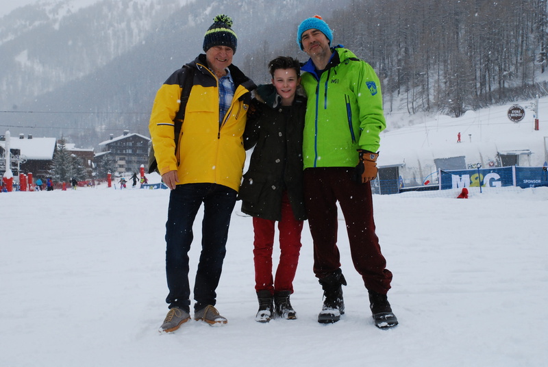 snow, winter sport, ice, standing, son, people, male, positive emotion, adult, happy people, warm clothing, valdesere, granfather, togetherness, france