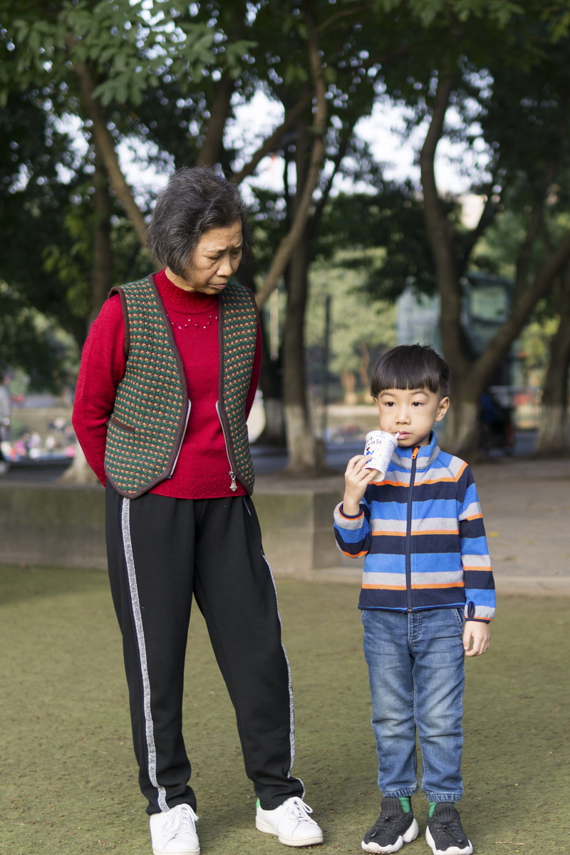 adult, people, woman, females, love, daylight, park, grandson, 4K, full length, males, facial expression, wear, grass, bonding, lifestyles, recreation