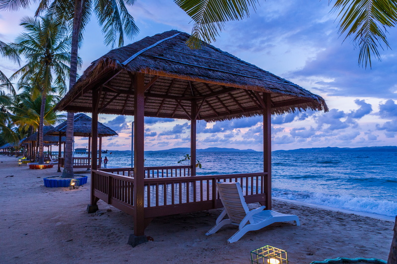 breeze, cottage, built structure, celebes, day, beauty in nature, thatched roof, nature, horizon over water, coconut trees, asia, beach, sky, sulawesi