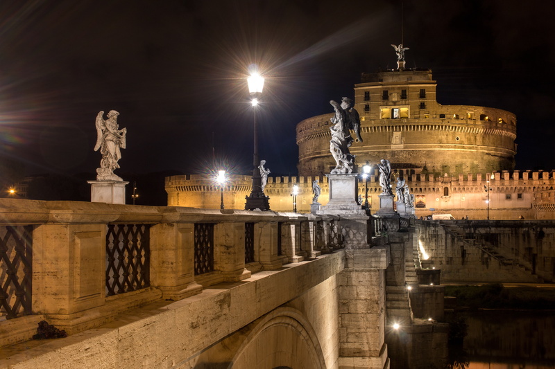 street light, water, architecture, castel santangelo, italy, roman, illuminated, outdoors, history, sky, nighttime, st peters basilica, mirroring, moon