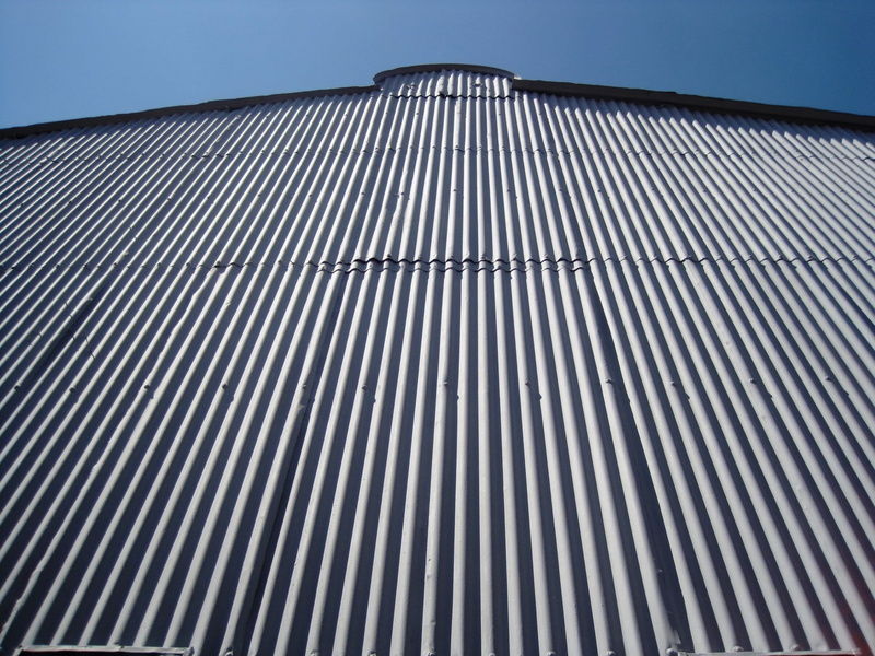 day, pattern, grooved, corrugated iron, repetition, building exterior, clear sky, metal, optical illusion, modern, 1080P, reduction, outdoors, bending