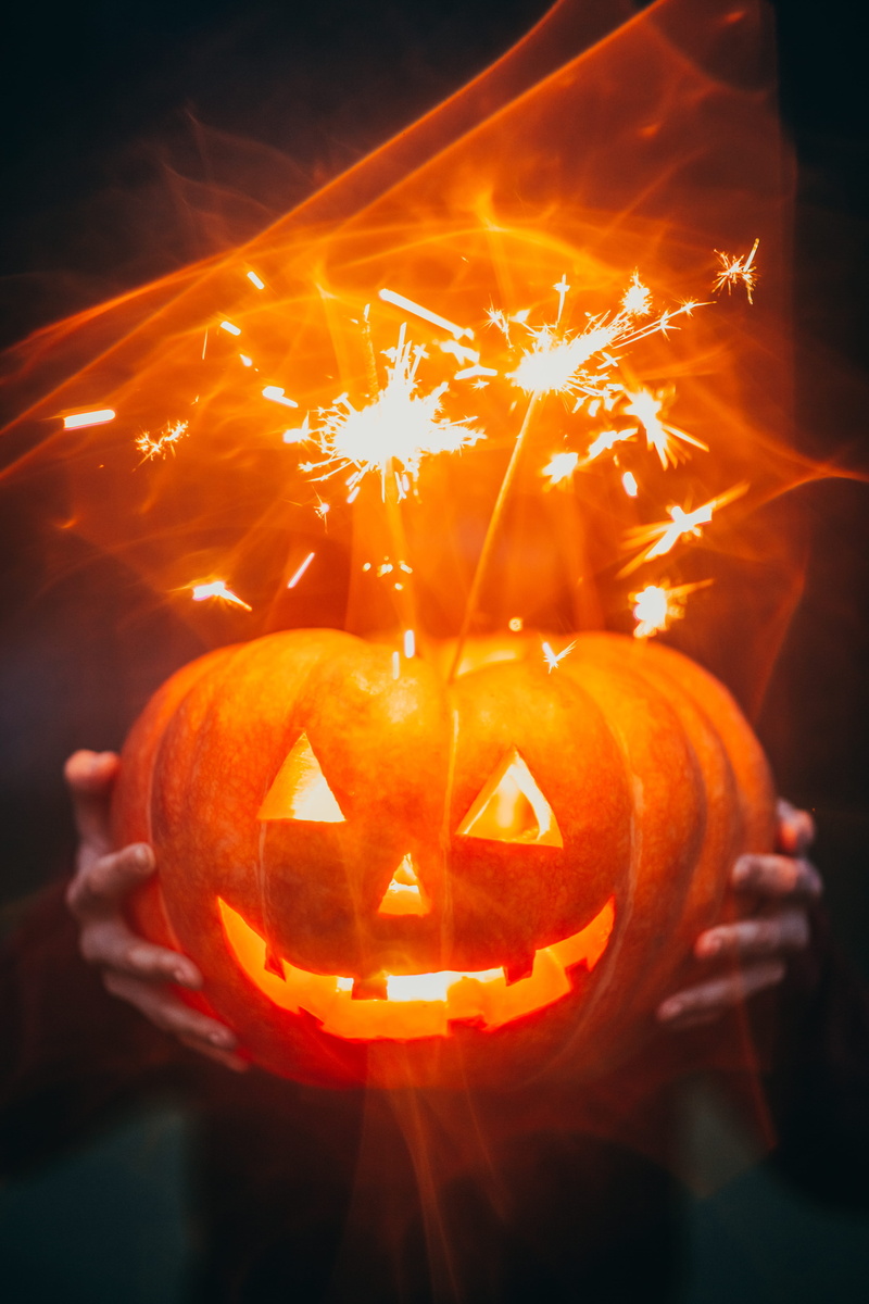 anthropomorphic, person, spooky, carved, anthropomorphic face, art and craft, jack olantern, tradition, led, beautiful pumpkin, sparkles, 5K, orange, close-up