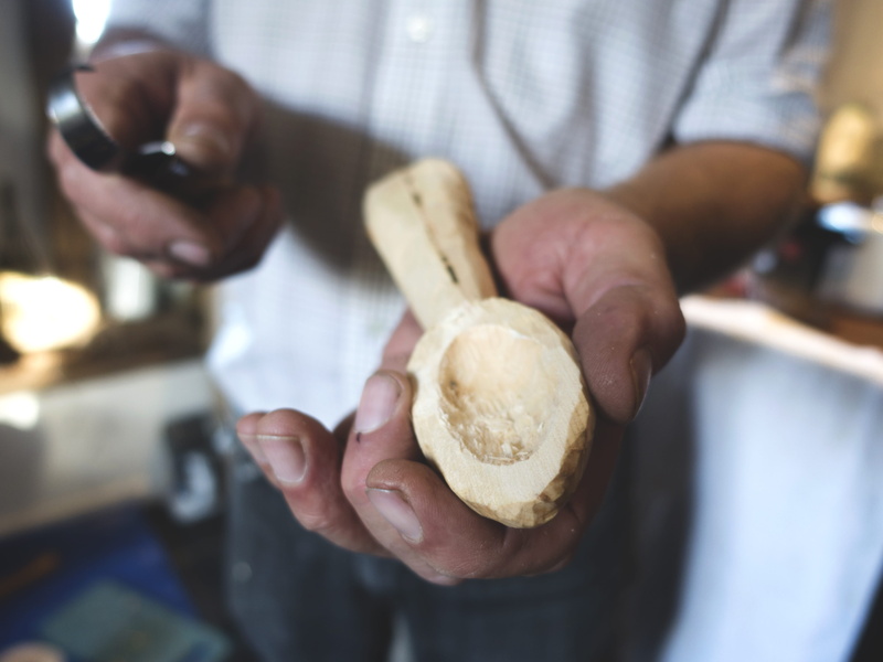 human hand, men, casual clothing, front view, food, carving, one person, midsection, preparation, occupation, craft, 4K, workshop, food and drink, handmade