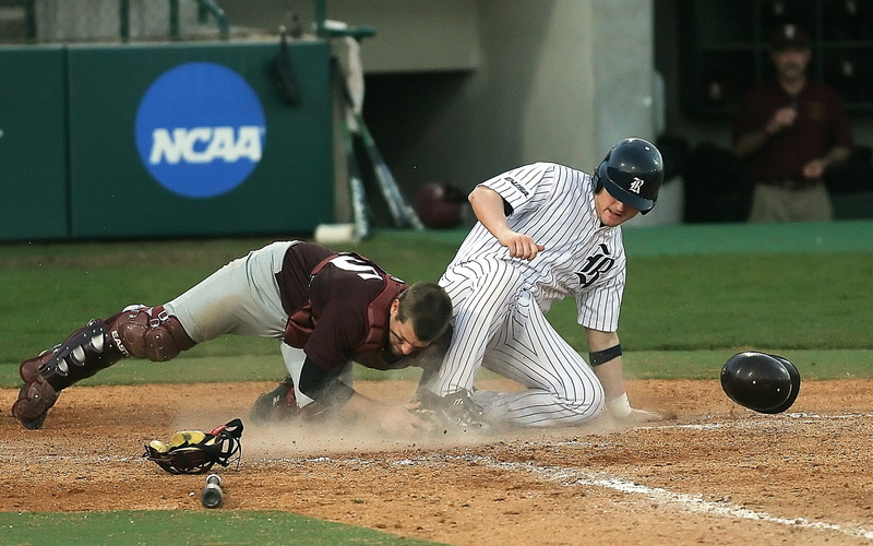 outdoors, college, people, full length, ball, catching, blocking plate, dirt, 1080P, sport, young adult, motion, dust, young men, stadium, day, men, effort